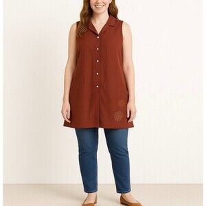 Vintage Norton Studio Tunic Top Womens 2X Linen Floral Cottage Prairie Modest